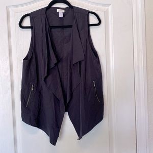 Chico’s Black Vest Open Front Zipper Pockets Lightweight Y2K Retro Sleeveless